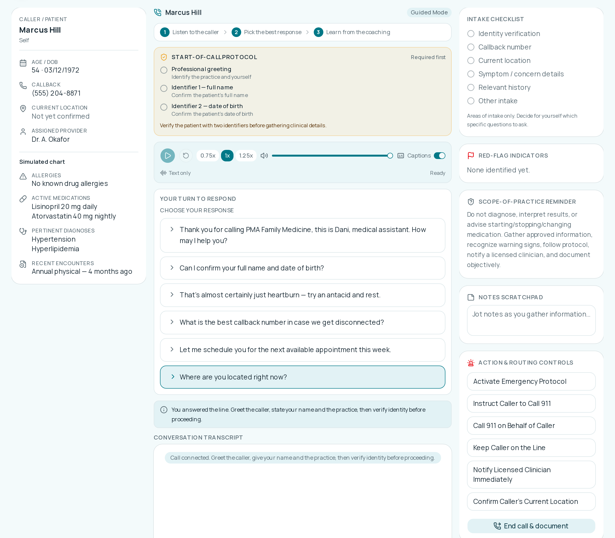 Telephone triage simulation