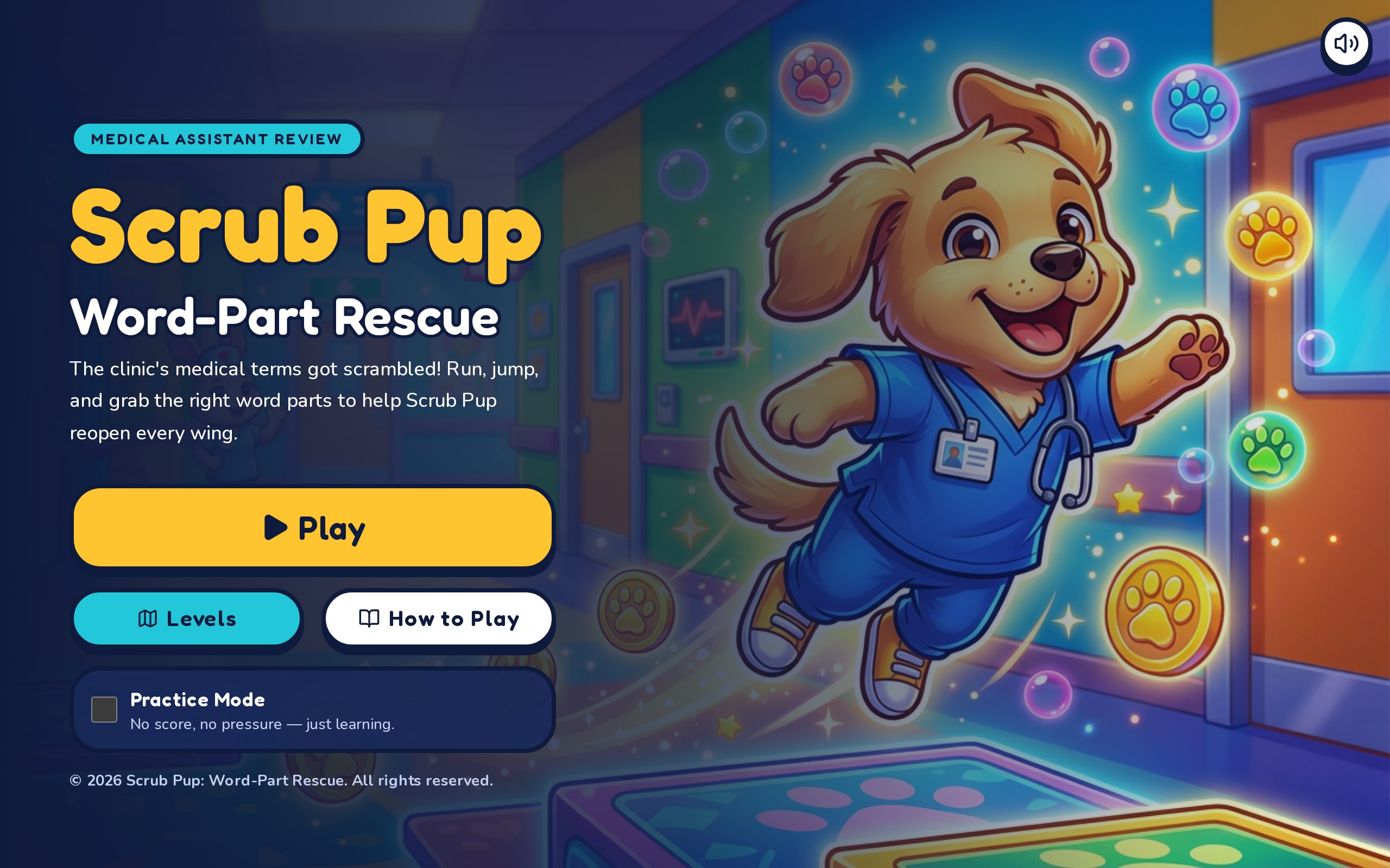 Scrub Pup: Word-Part Rescue game title screen