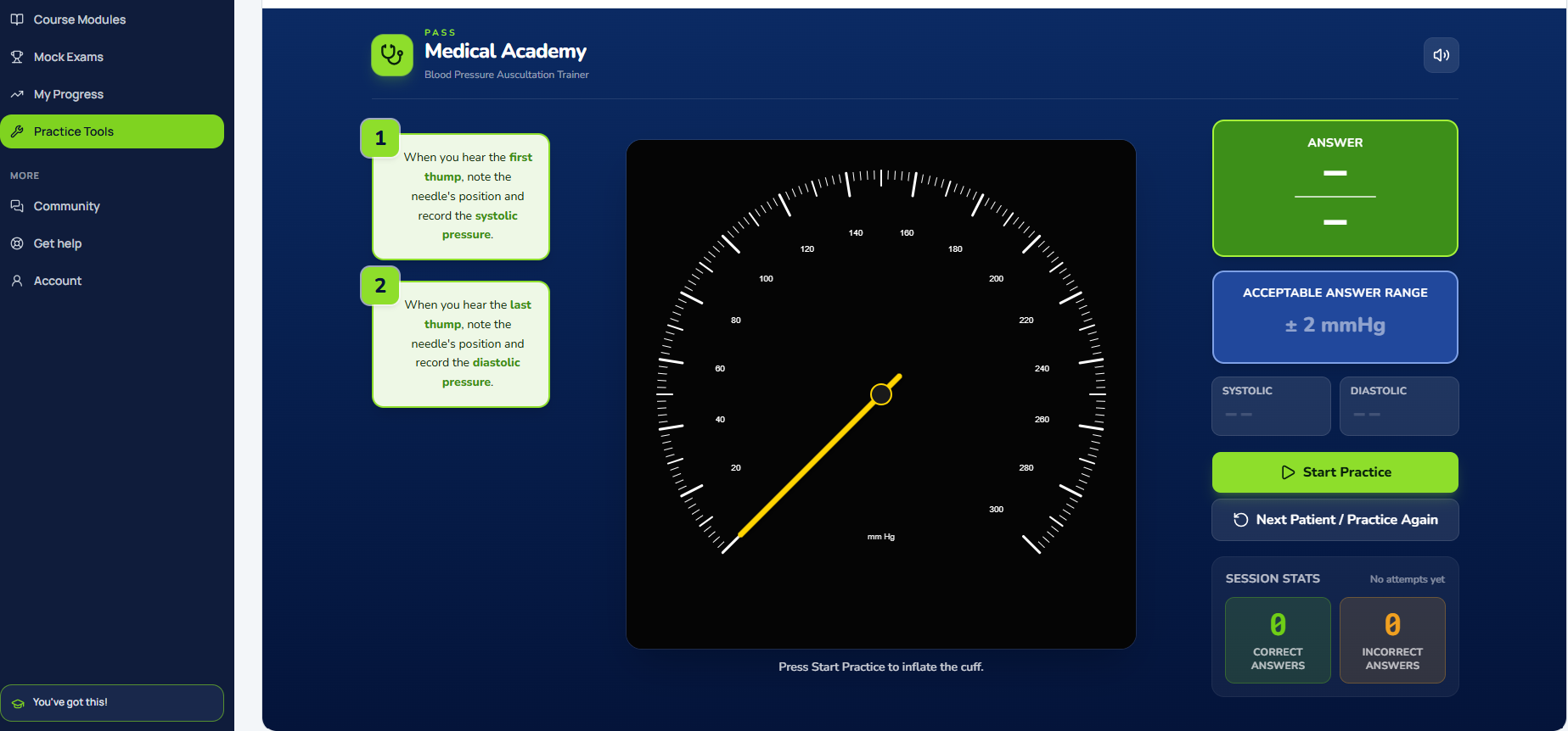 Blood pressure practice screen